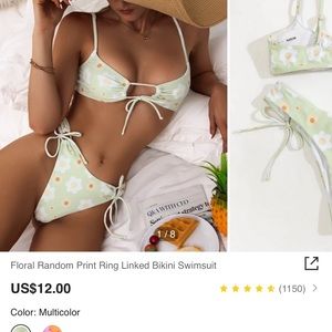 Floral green and white SHEIN bikini NWT still in original packaging size small